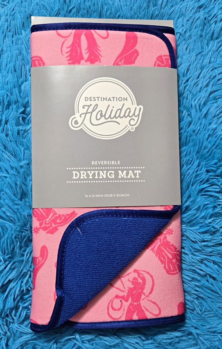Destination Holiday Reversible Dish Drying Mat Pink Cowgirl & Blue 14"x21"